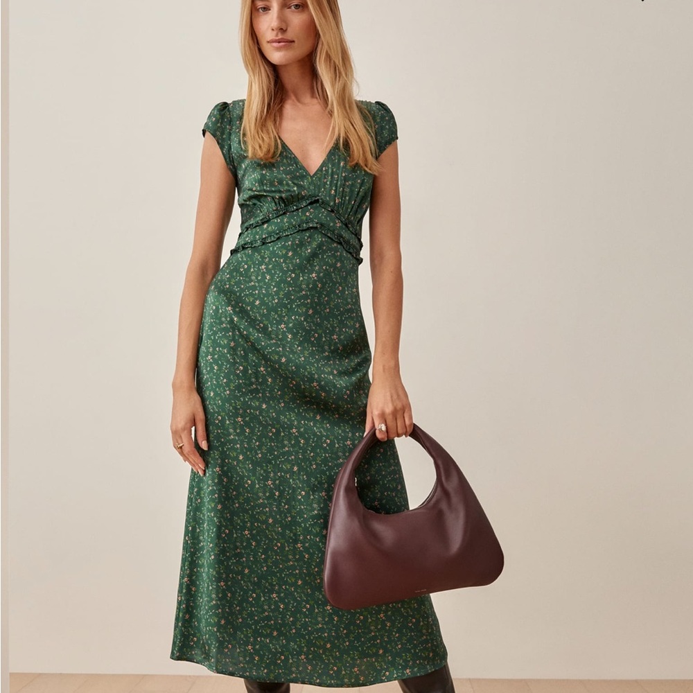 Reformation Kaye Silk Dress, Coriander, Size 12